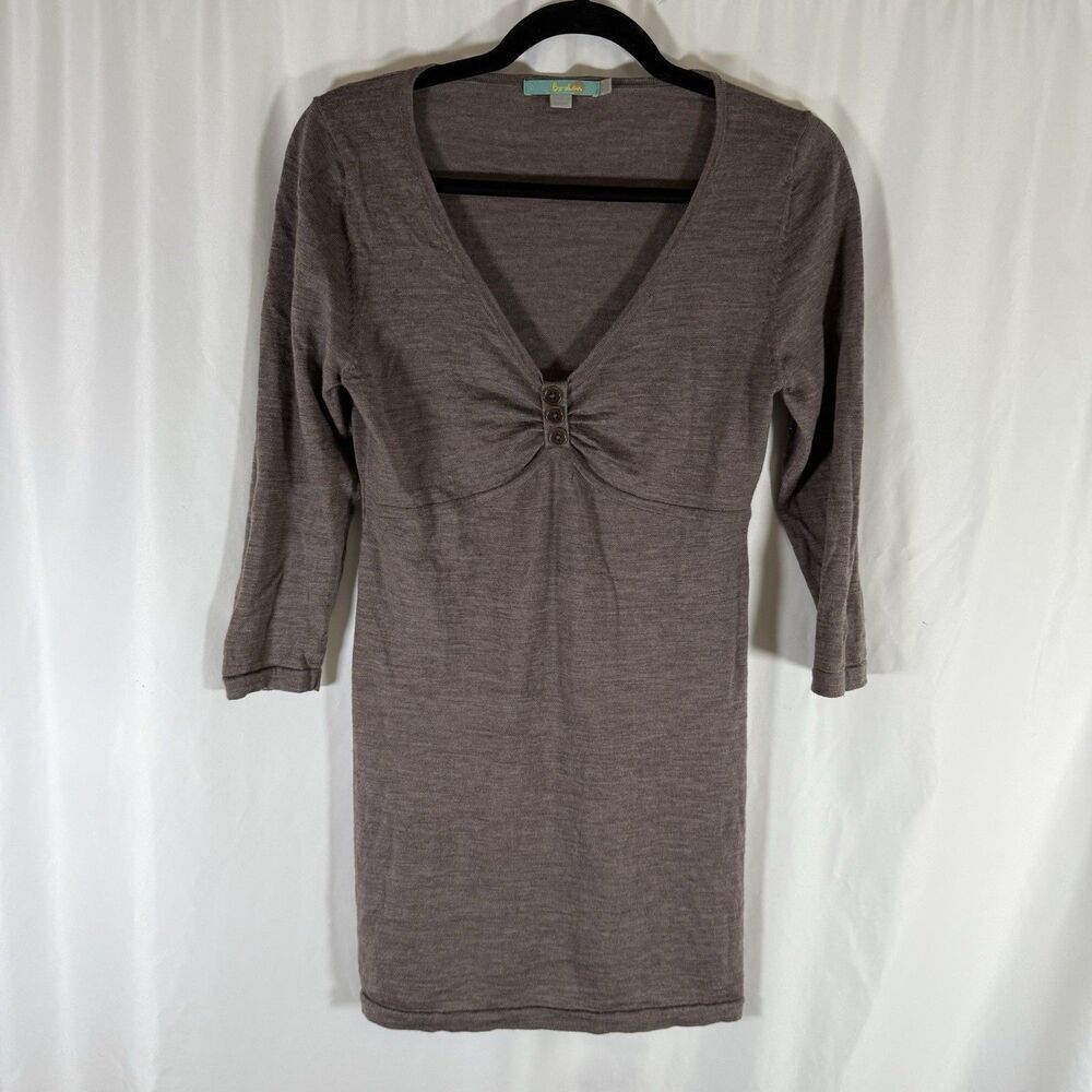 Boden 100% Wool Tunic Women's 6 Brown Vneck 3/4 Sleeve Lightweight